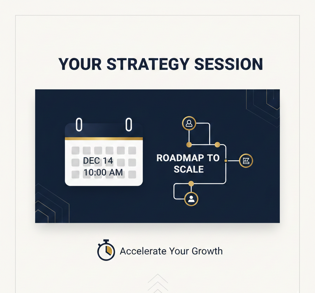 Promotional graphic for a strategy session with event details and growth acceleration message.
